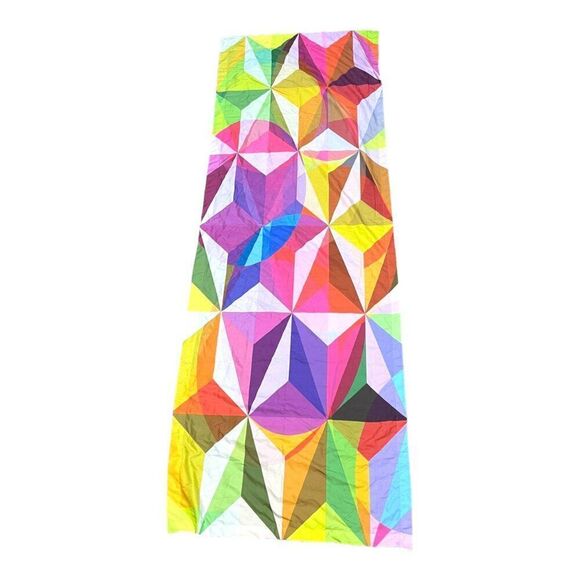 Geometric Quilt Curtain Rainbow Kaleidoscope 84x 28 Crafts Fabric Made In Turkey - Picture 2 of 7